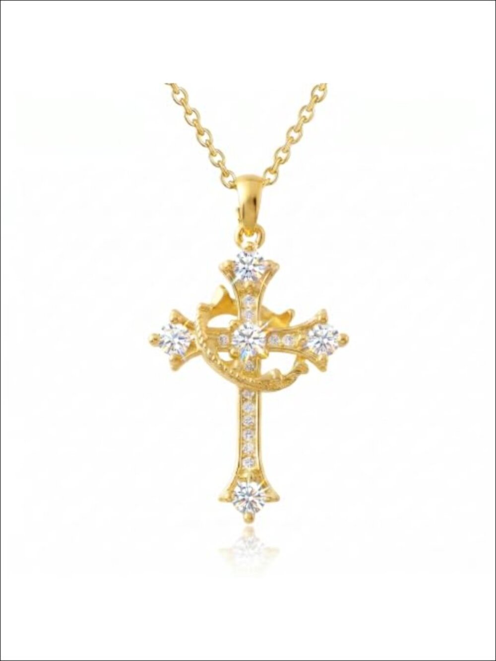 Gold Plated Crown Cross Pendant Necklace Christian Faith Jewelry